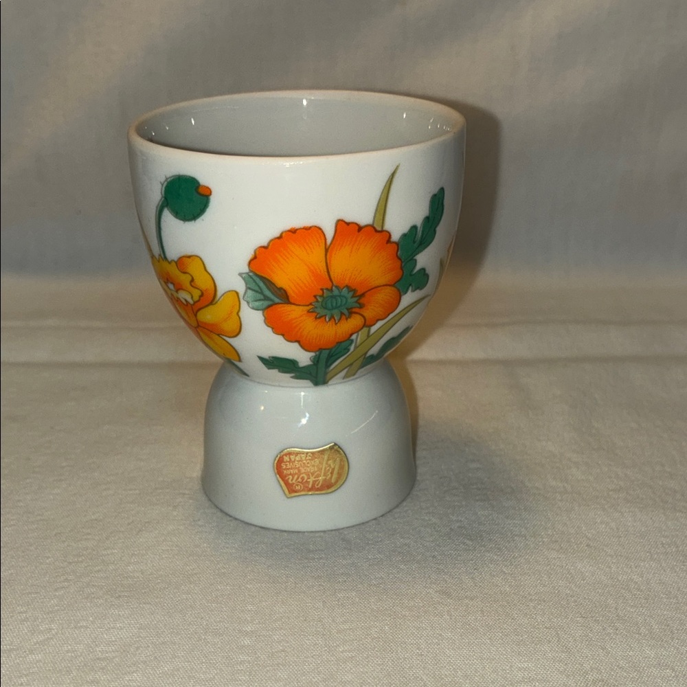 Floral White Ceramic Egg Cup